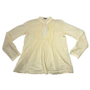 Theory Women's Bianca Keyhole Cotton Pin Tuck Blouse Size Medium Breathable
